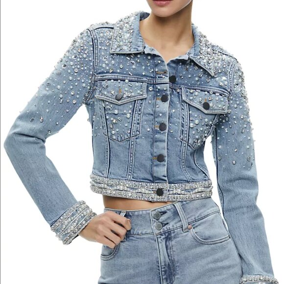 Alice + Olivia Blue Embellished Jean Jacket - Picture 2 of 16